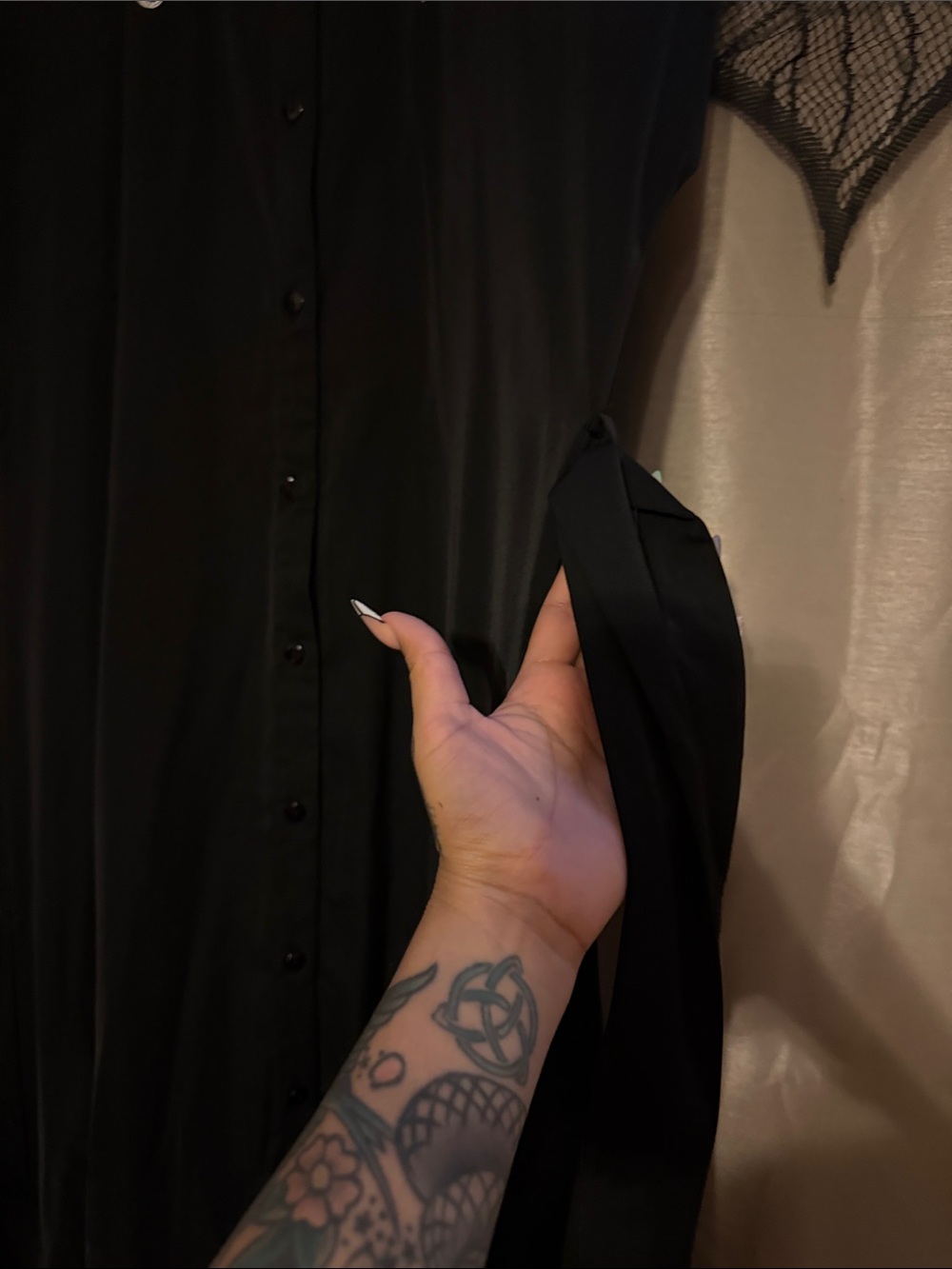Disturbia Slither Relaxed Midi Shirt Dress with White Snake Embroidery Gothic - Picture 11 of 12